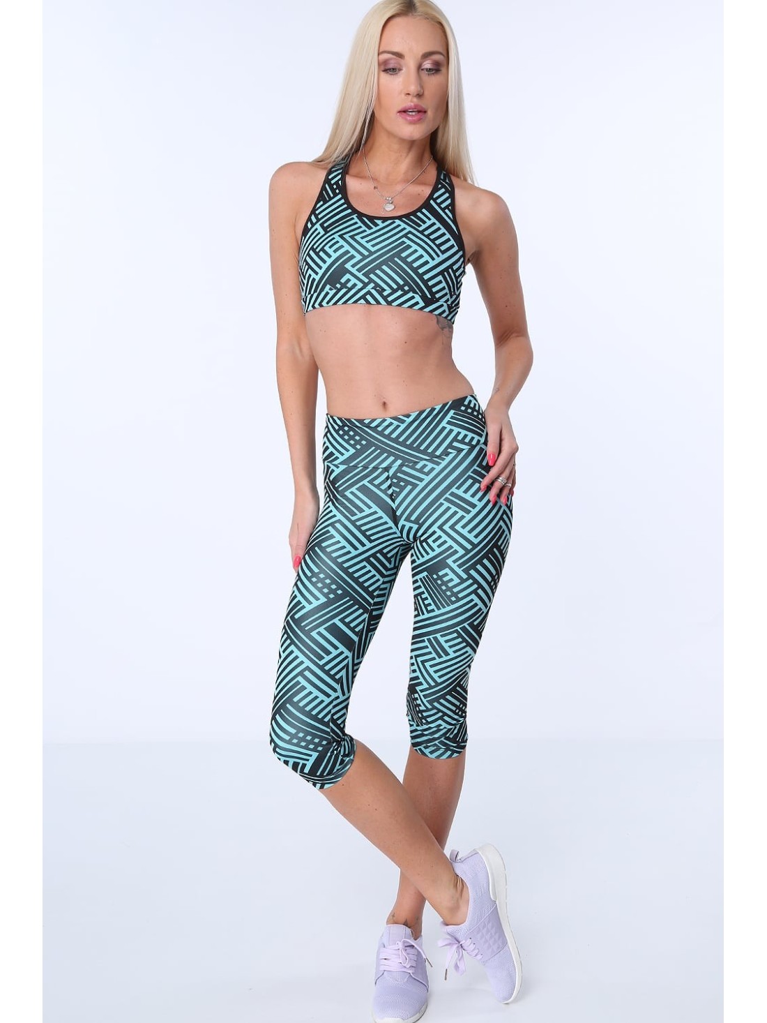 Sports top with geometric shapes, turquoise MR15501 - Online store - Boutique